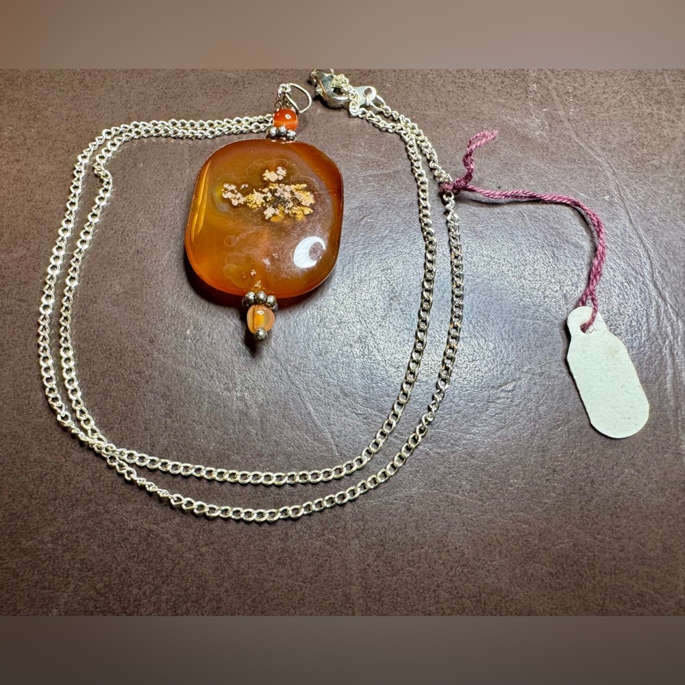 Carnelian and Silver Necklace with Delicate Chain